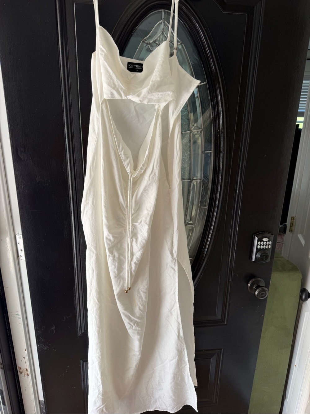 Kittenish Cream Midi Slip Dress with Cowl Neck